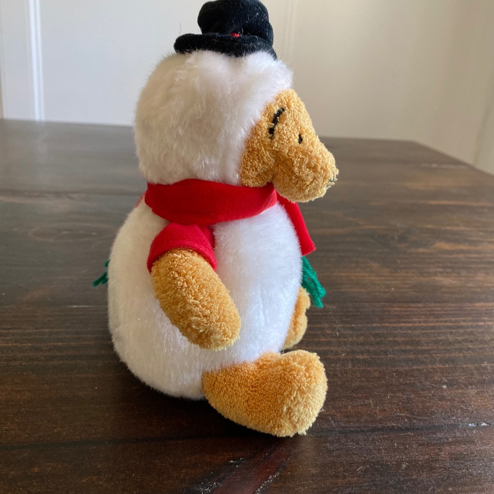Disney Store Winnie the Pooh Snowman Plush 2002 Holiday Bean Bag 8 Inch Vintage - Picture 2 of 7